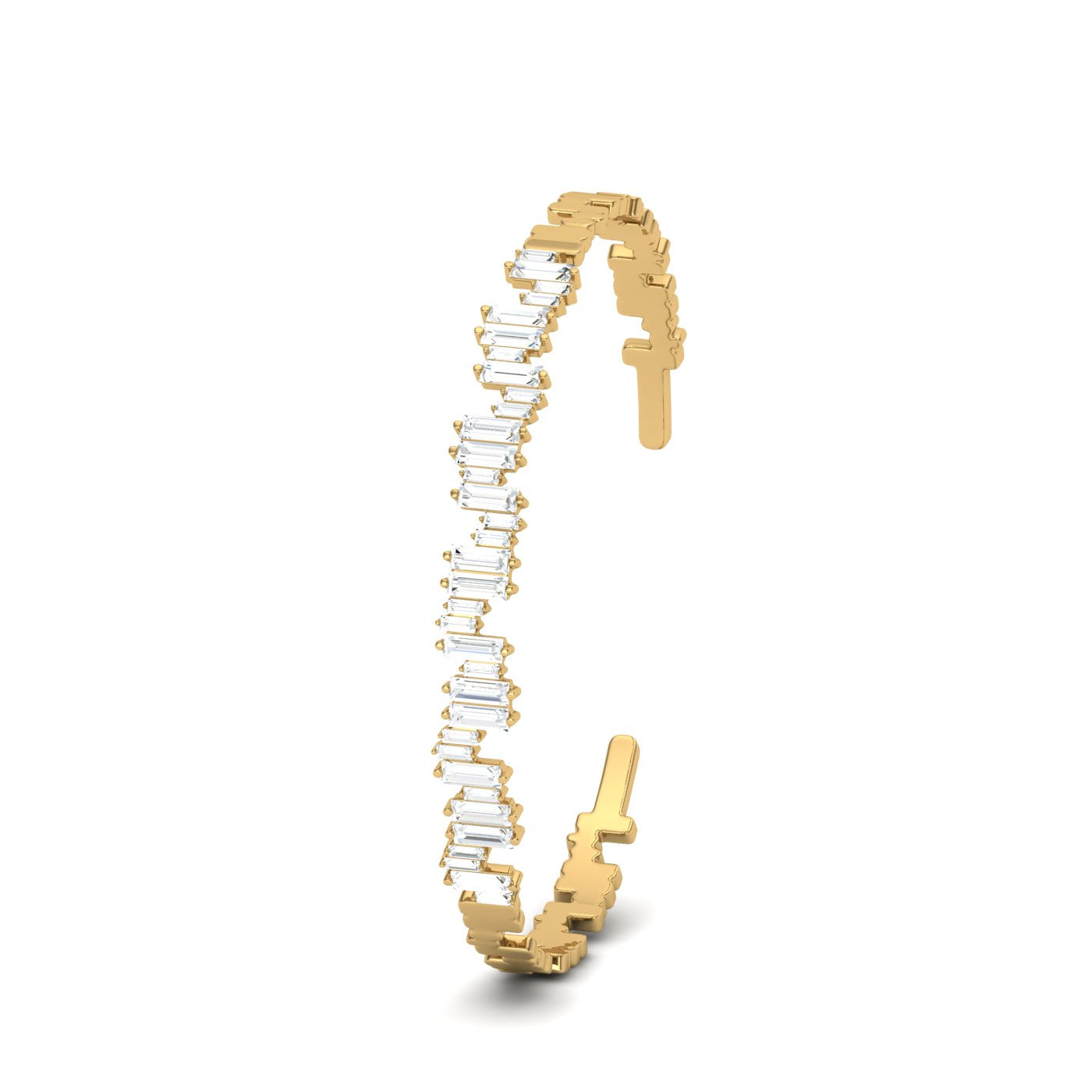 Gold Clustered Baguette Cut Bangle