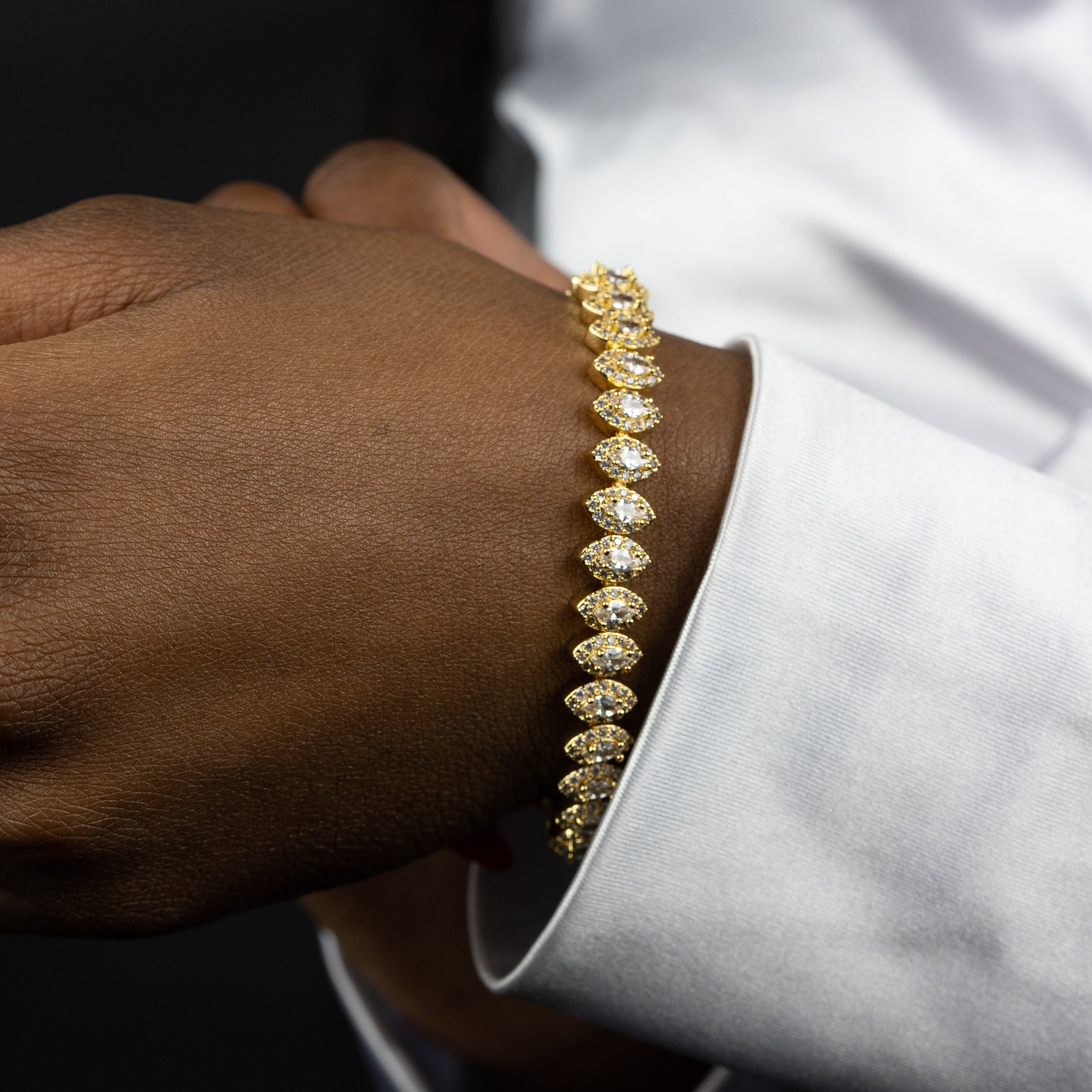 Gold Leaf Shape Diamond Tennis Bracelet